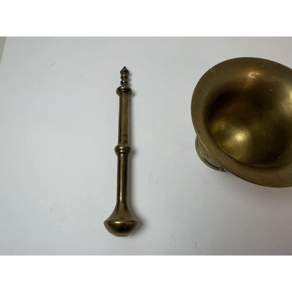 Solid Brass Design Face Mortar & Pestle Pharmacy Apothecary Vintage 3